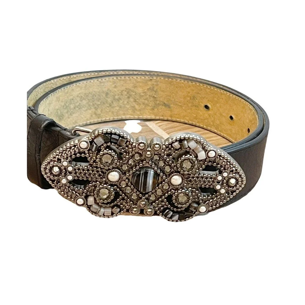 Leatherock Black Embellished Studded Buckle Genuine Leather Belt M34